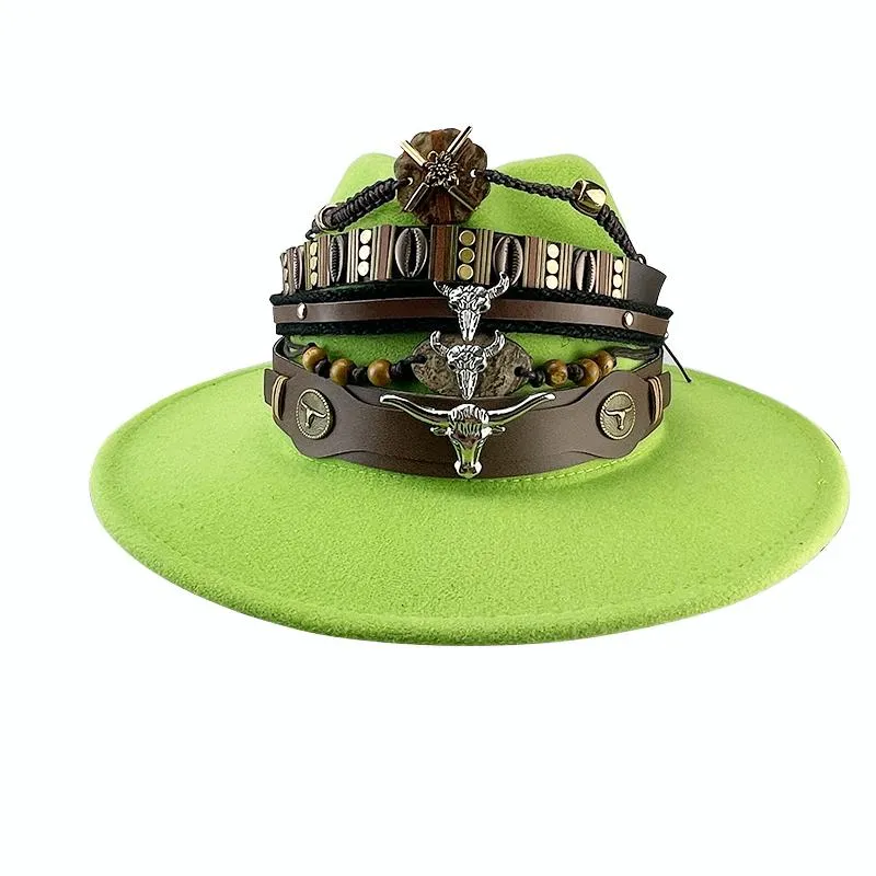 Berets punkowe zespoły czapki ręcznie tkane dla Fedora Cowboy Hat Panama Band Akcesoria Kolekcja Hatband Regulowane Unisex Western Jewelryterets