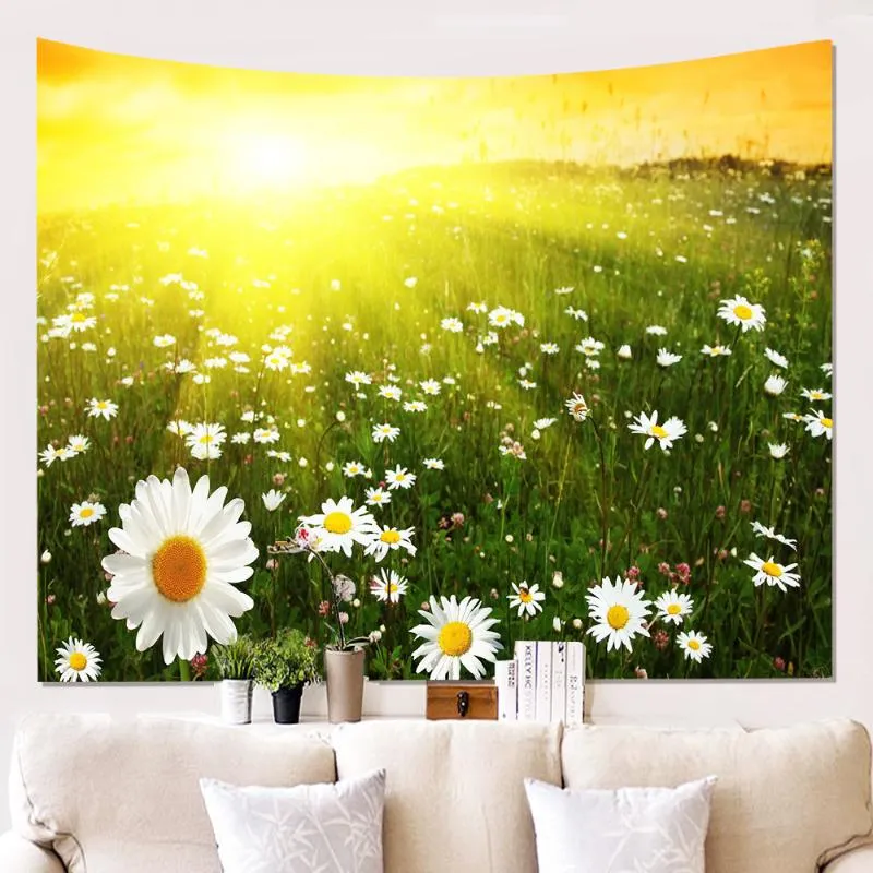 Arazzi Arazzo moderno appeso a parete 3D fiore motivo scenico stampato decorazione della casa stoffa coperta da picnic sulla spiaggia