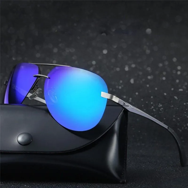 Gafas de sol Hombres Polarizadas Diseñador de la marca de aviación Rimless Aluminio Magnesium Espejo de las gafas del sol