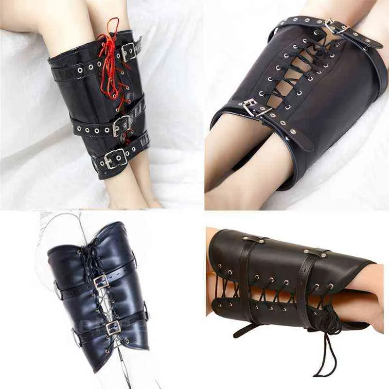 Nxy Sm Bondage Pu Cuir Leg Binder Sangles Harnais Noir À Lacets Wet Look Esclave Position Retenue Bdsm220419