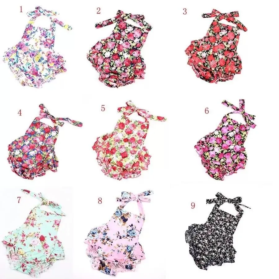 Baby Flocial Slining Rompers Детские хлопчатобумажные цветы Backless Pampsuits Младенческие взбираясь одежда без повязки