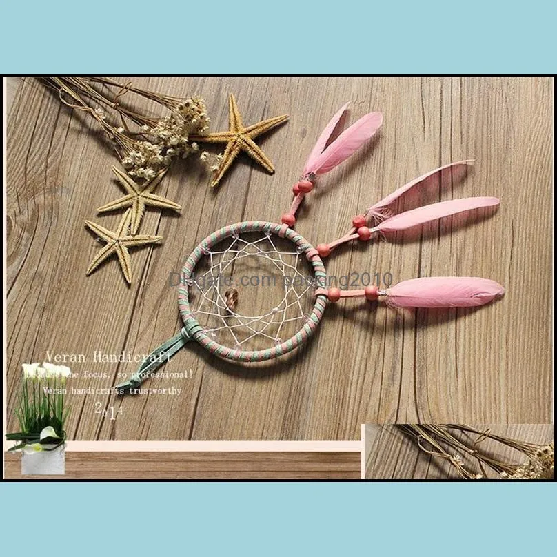 Creative Dream Catcher Pendant Feather Wind Chime Arts And Crafts Decor Pink Handmade Dreamcatcher 6 8xr C