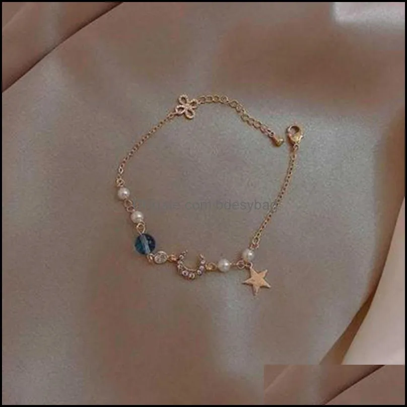 link, chain starmoon beaded bracelet sister gold elegant women trendy moon star romantic female birthday gift