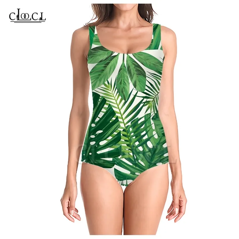 est Fashion Grüne Blätter 3D-Druck Mädchen Einteiliger Badeanzug Schwimmen Badeanzug Ärmellos Schlank Sexy Badeanzug 220617
