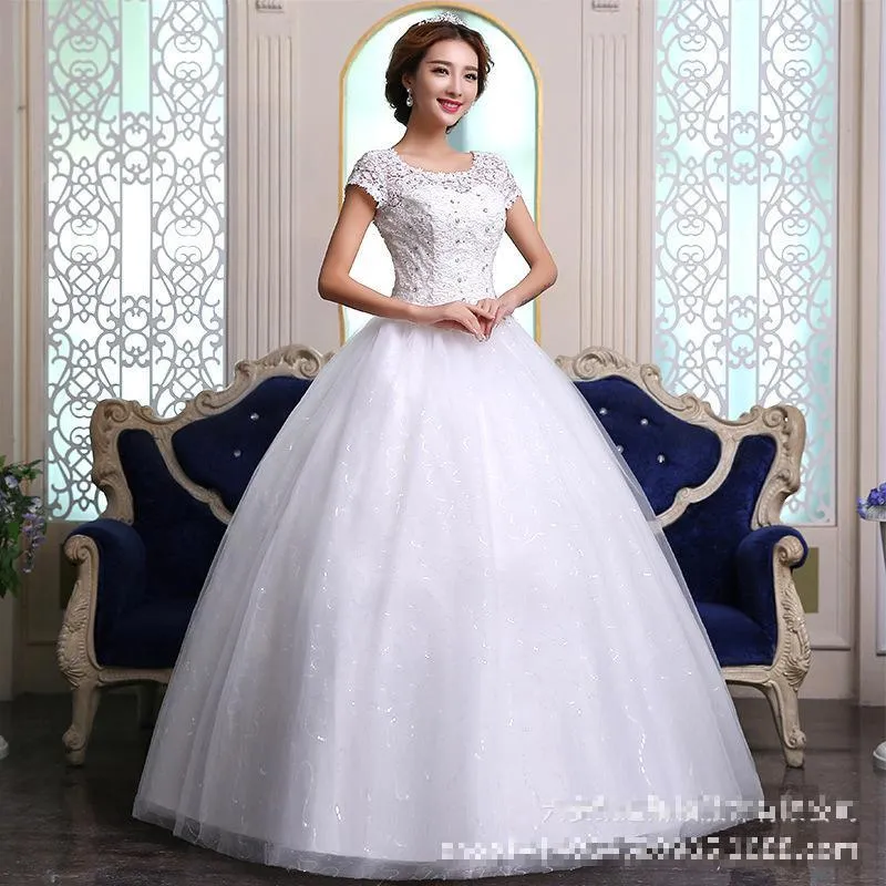 Andra bröllopsklänningar Classic O Neck Short Sleeve Vintage Dress 2022 Lace Beading Plus Size Size Made Princess Bridal Ball Bownother