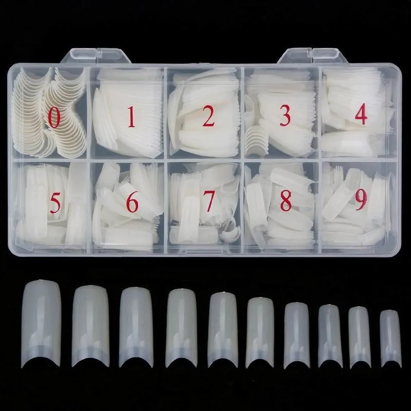 500st/låda akryltips Fak med design Transparent nagelkapslar Artificiell halvtäcke Fransk manikyr False Nails 220725