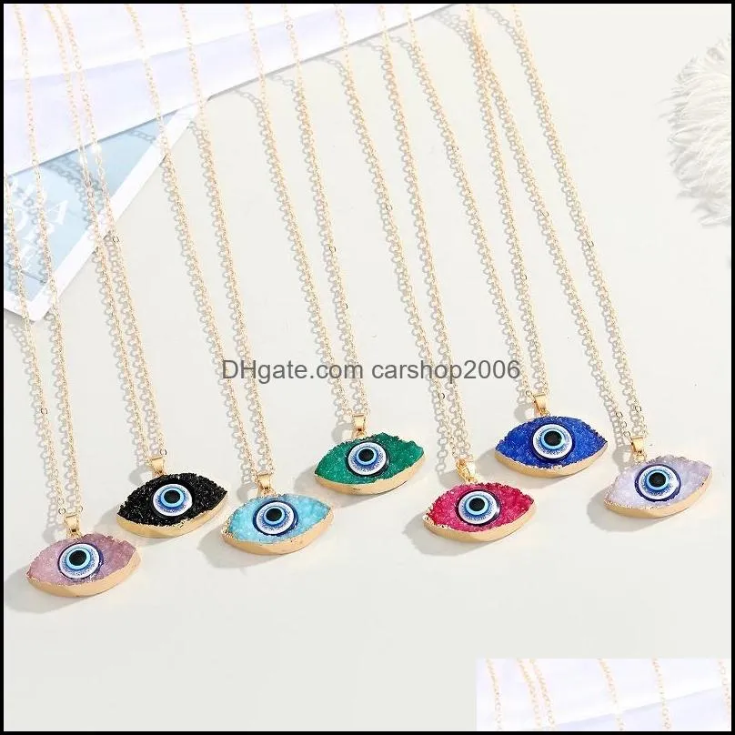 Simple Heart Evil Eye Druzy Drusy Pendant Necklace Women Resin Handmade Clavicel Chains Necklaces for Female Christmas Imitation Natural Stone