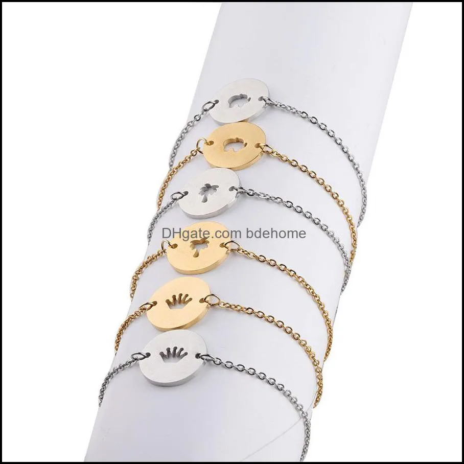 fashion coconut tree stainless steel bracelet for women gold and silver color hollow elephant crown circle charm bracelet party love