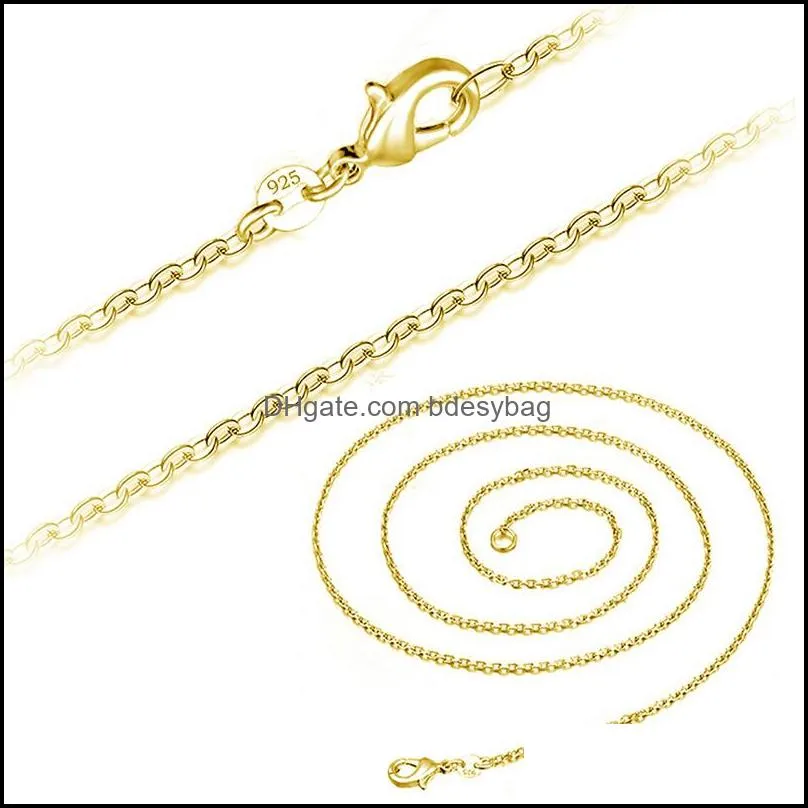 16 18 Inch Link Chain Necklace for Women 1mm 925 Stamped Jewelry Platinum White Gold Rose Gold Mens Choker Necklace DIY Making