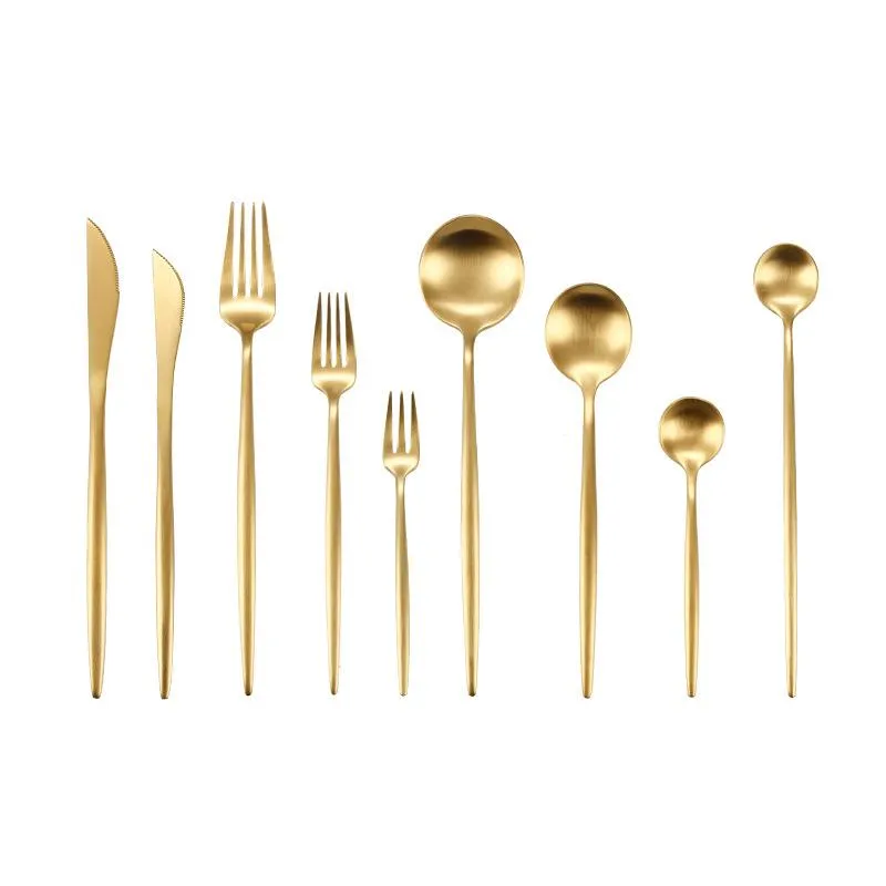 Gold Flatware Cutlery Knife Fork Spoon Wedding Dinnerware Stainless Steel 304 Tableware Silverware DH8765