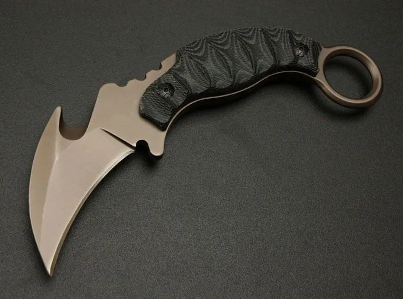 103K Karambit Claw Knife Titanium Surface Tactical Rescue Tasca Artiglio Lama fissa Caccia Pesca EDC Strumento di sopravvivenza Coltelli regalo di Natale 0278