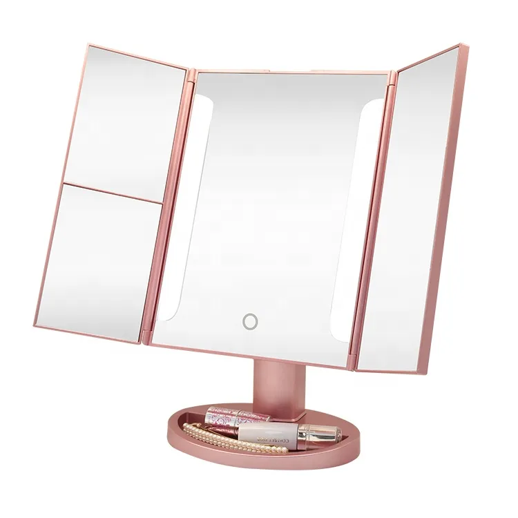 Vanité LED Light Travel Makeup Mirror Miroir de bureau Trifold Miroir de maquillage agrandi avec lumières
