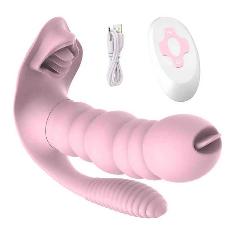 Nxy Vibrators Pink Wireless Vibrator for Women Masturbator Licking&sucking Dildo 3 in 1 Clitoris Stimulator Vagina Massage Erotic Sex 220420