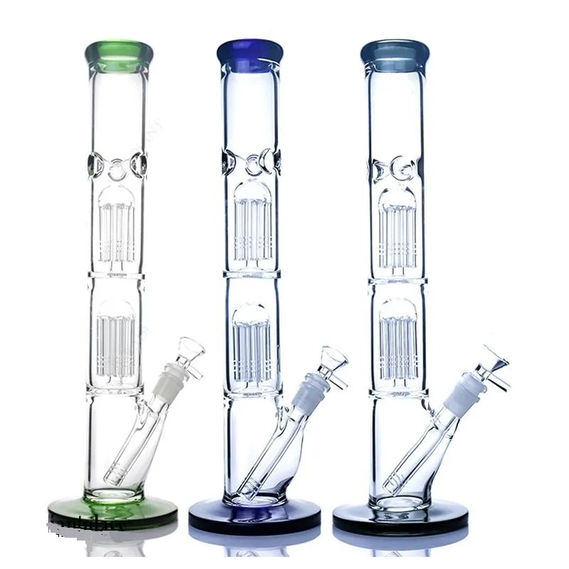 Thick glass bong double perc eight arms tree water pipe 16" tall hookahs heady big bongs with downstem and bowl