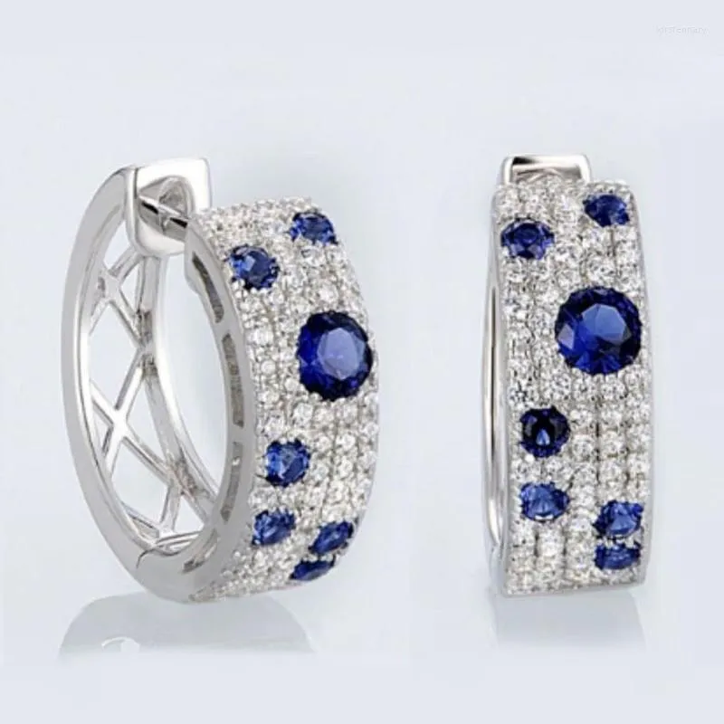 Hoop & Huggie Huitan Fashion Silver Color Small Earrings For Women Full Paved CZ Stone Versatile Blue Circle Female JewelryHoop Kirs22