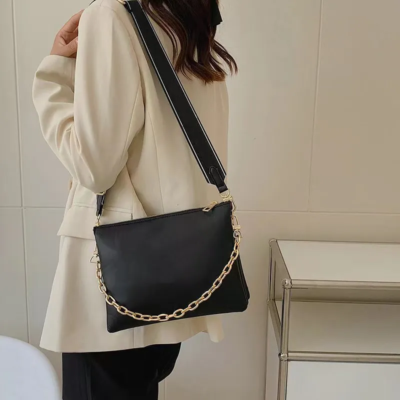 Designer en cuir véritable bandoulière large sacs à bandoulière Lady enveloppe sacs à main pochette femmes chaînes sac à main luxe Messenger grande capacité multicouche sac à main