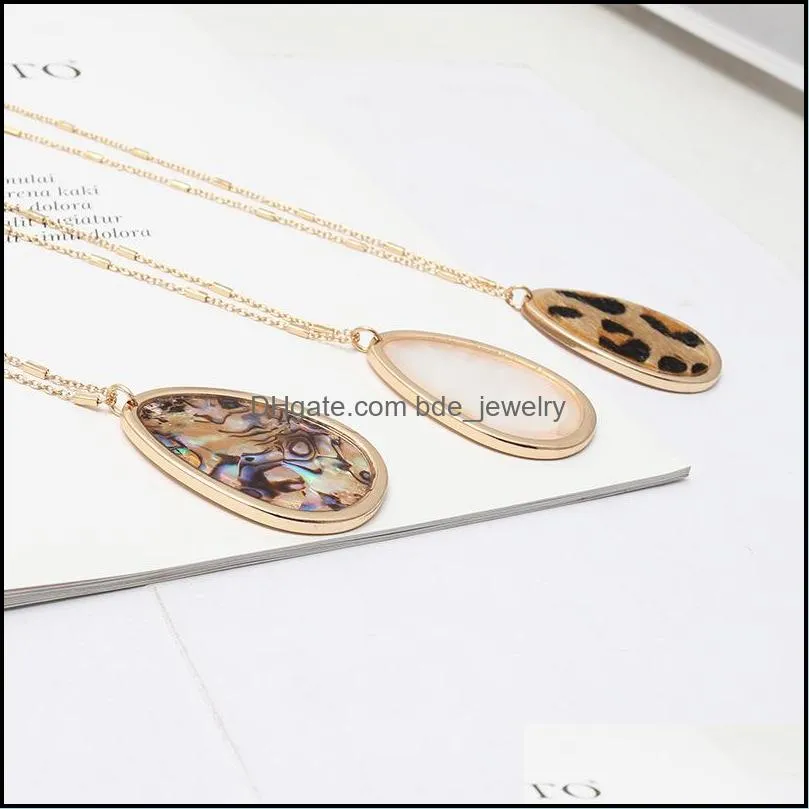 designer waterdrop abalone shell leopard necklace metal long chain sweater necklace geometric jewelry