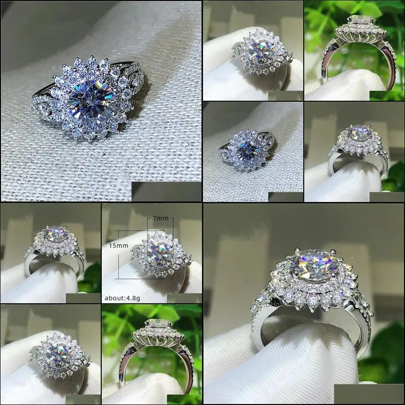 Silver Sunflower Shaped Women Wedding Rings Dazzling Crystal Zirconia Fashion Engage Proposal Ring Jewelry