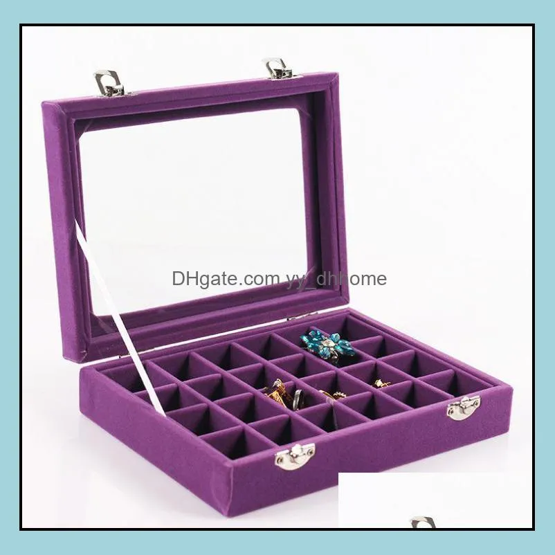 new 24 grids velvet jewelry box rings earrings necklaces makeup holder case organizer women jewelery storage sn813