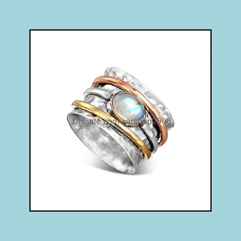 Women Wedding Gift Rings Gold Ring Turquoise Plated Tricolor