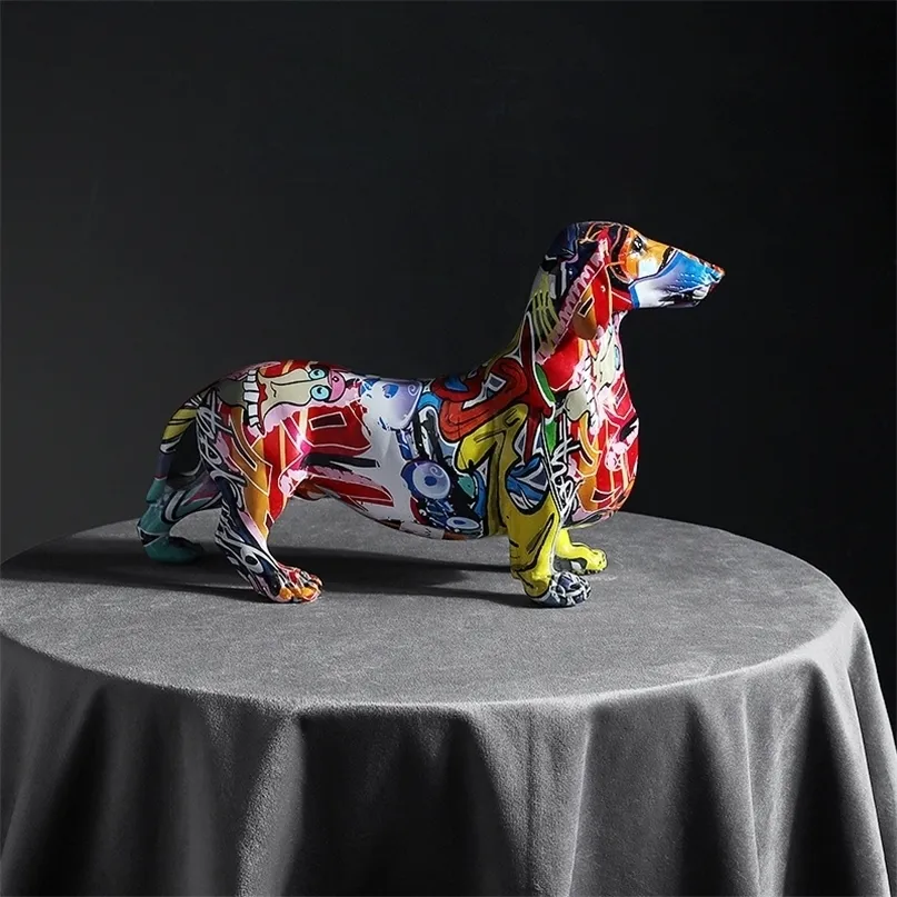 Creative Home Modern Geschilderd Kleurrijke Tekkel Hond Decoratie Wijnkast Office Decor Desktop Crafts 220406