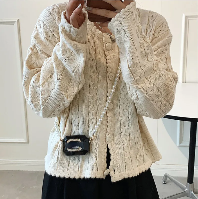 New Women's Mini Acrylic Bags with Pearl Chain Strap Diamonds Pattern Earphone Bag Designer Crossbody Shoulder Bag