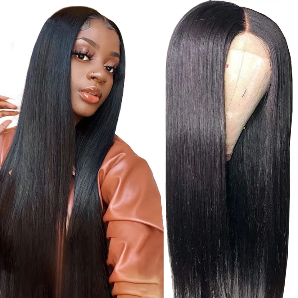 4x13 Silky Straight Brazilian Virgin Hair Human Hair Lace Front Wigs Density Natural Color