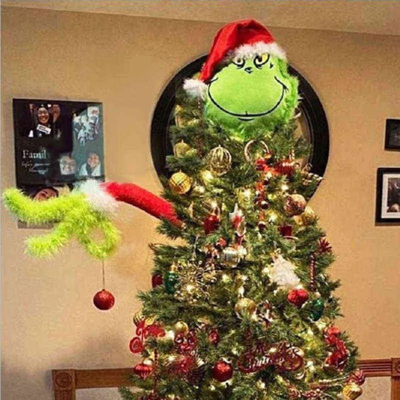 New Year 2022 Decor Full Set Grinch Series Christmas Tree Decorations Christmas Stuffed Plush Legs Xmas Tree Topper Ornaments T220804