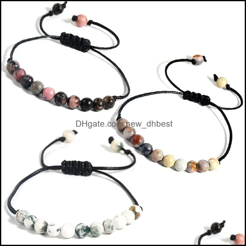 2020 Natural Stone Bead Bracelet for Women Men Handmade Adjustable Multi Color Beads Braided Wax Rope Bracelets Jewelry Gifts