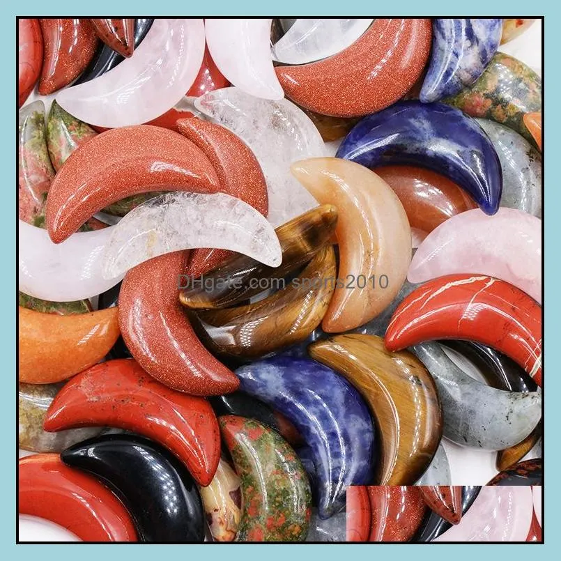 30mm natural crystal reiki healing crescent moon stone hand piece beads mineral crystals tumbled stones gemstones ornament home sports2010