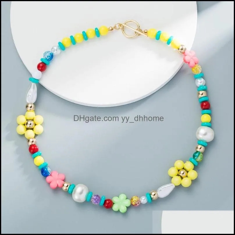 2021 colorful bohemian summer chic flower rice beads choker necklace fashion jewelry
