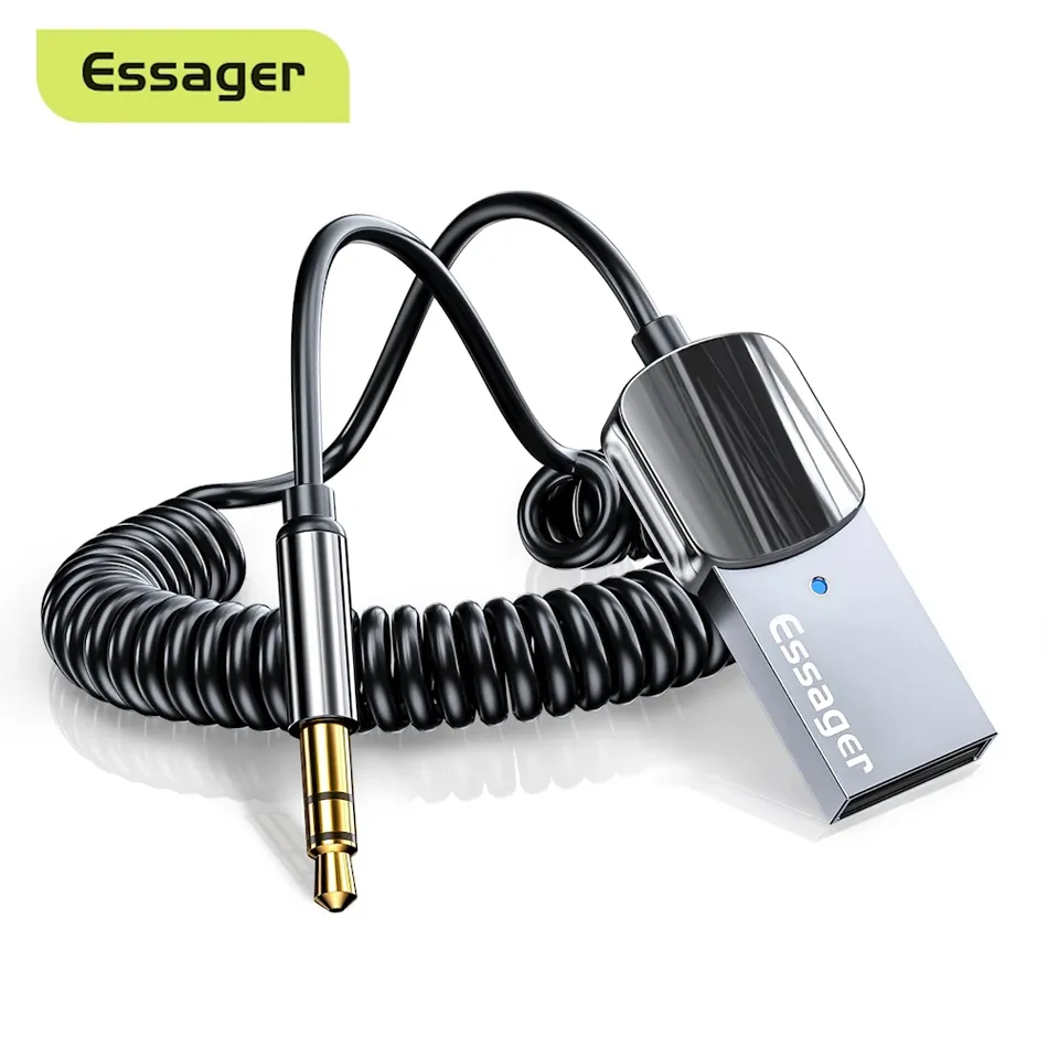 Essager Bluetooth Transmitters Aux Adapter USB To 3.5mm Jack Car Audio Dongle Bluetooth5.0