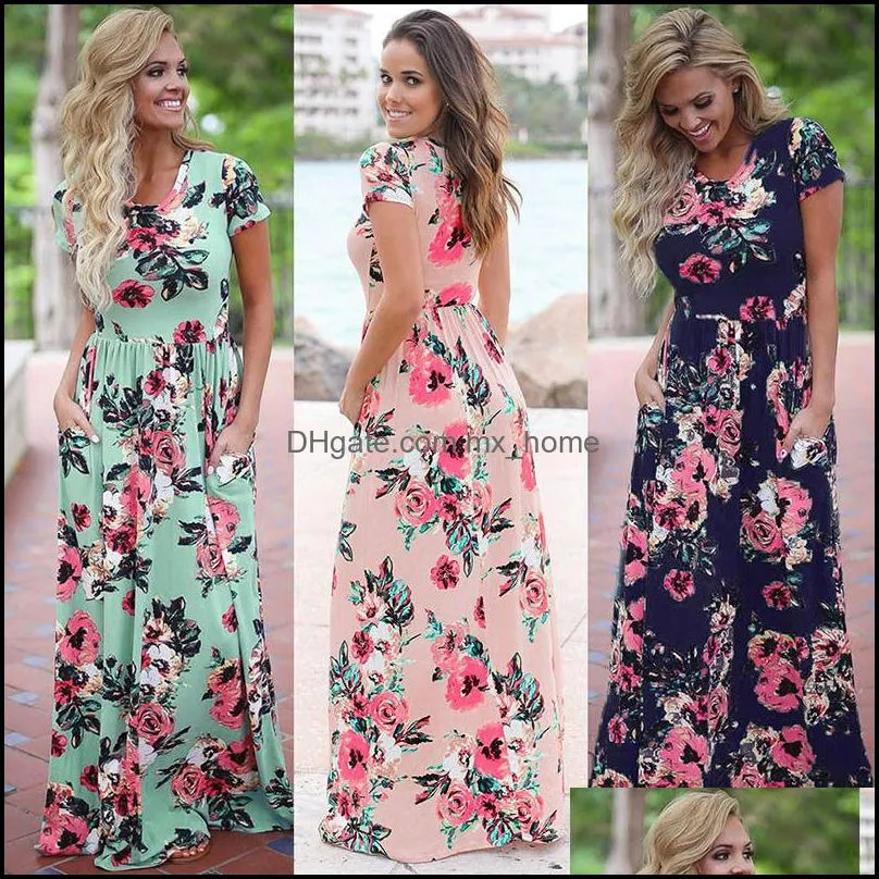 women floral print shorts sleeve boho dress summer evening gown party flower beach dresses z6209