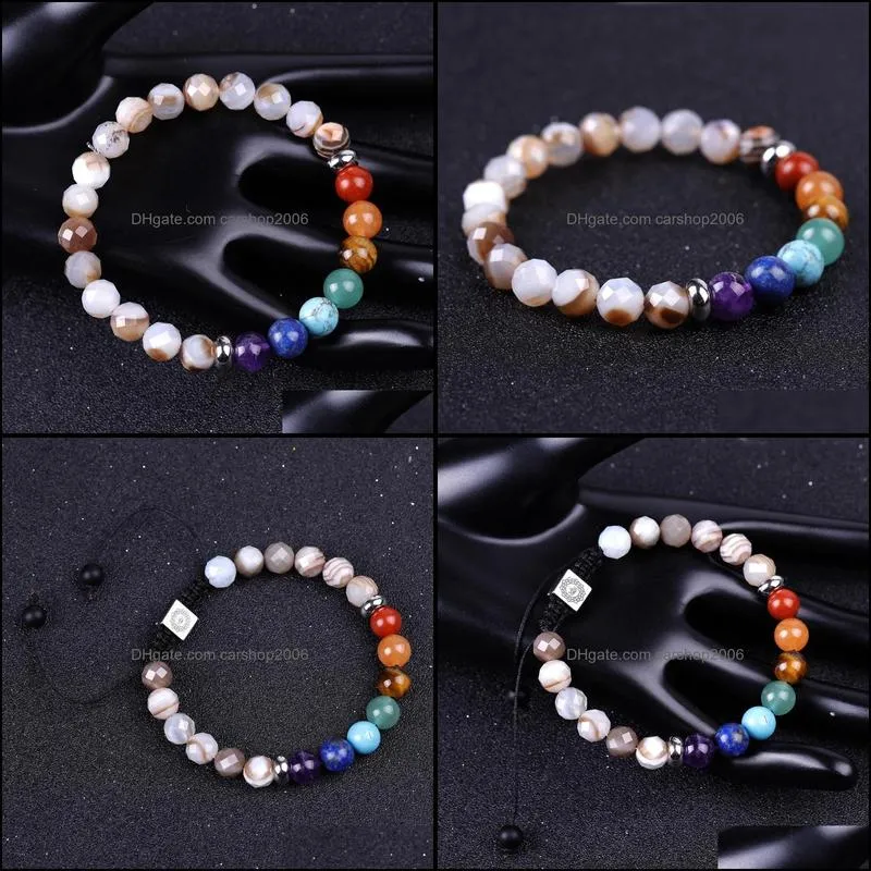 7 chakras men bracelet faceted stripe agate stone beads braided bracelets yoga hand string women jewelry friendship gift