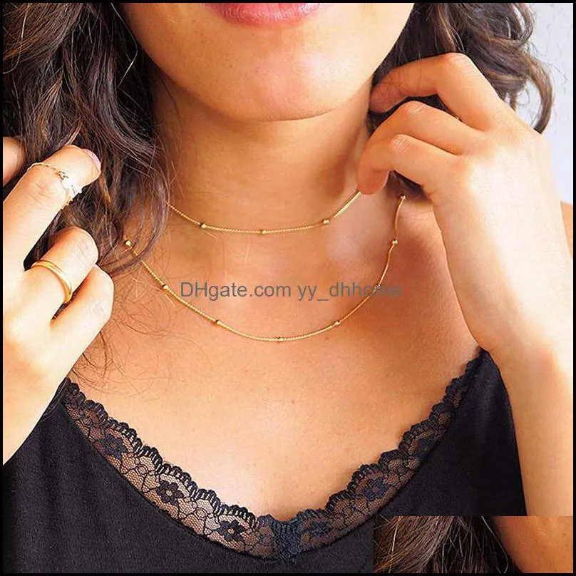 New Fashion Bohemian Multi Layer Bead Chain Necklace Female Vintage Gold 3 Layer Simple Beach Girl Collar Necklace for Women Jewelry