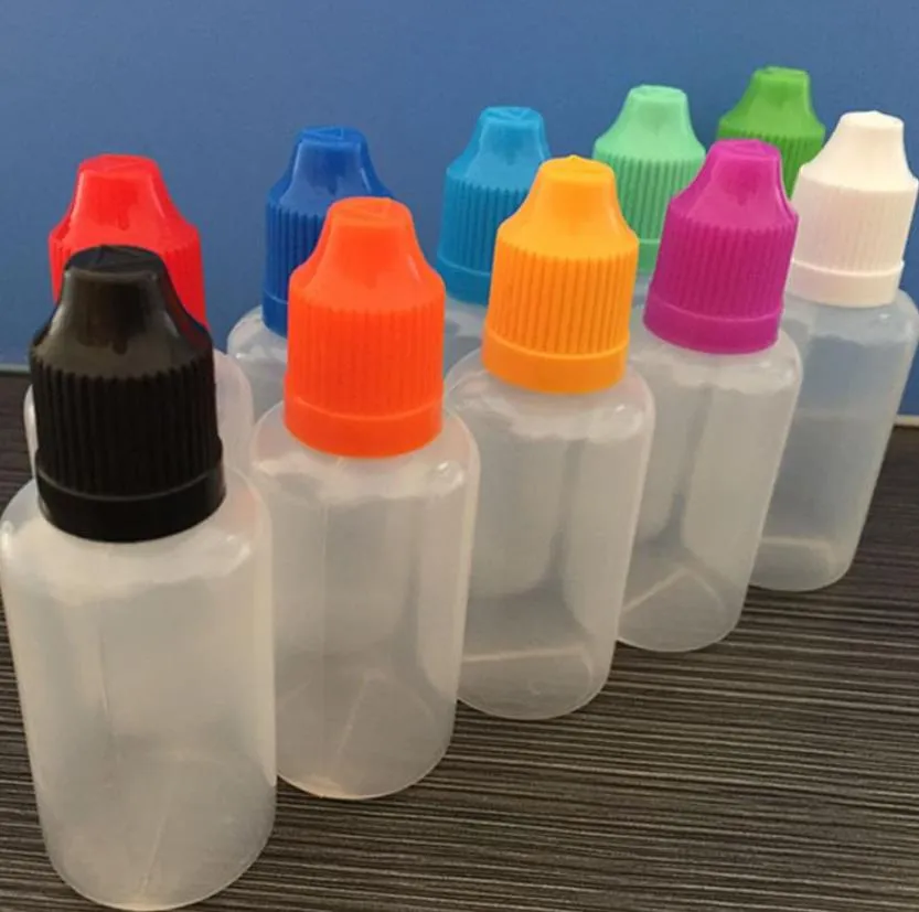Colorful PE Dropper Bottles 3ml 5ml 10ml 15ml 20ml 30ml 50ml Needle Tips with Color Childproof Cap Sharp Dropper Tip Plastic Eliquid