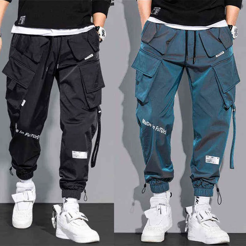 Heren Laser Cargo Pants 2022 Spring Hip Hop Multi-pocket broek Trendy Streetwear Solid zweetwedstrijden mannelijke casual outfits broek G220507