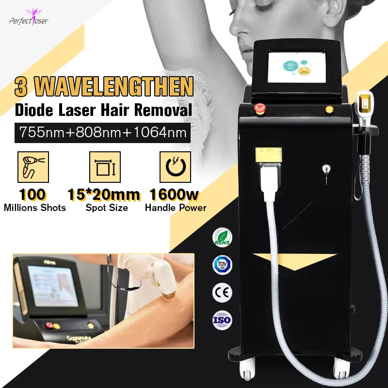 3 Wave Diode Laser Hair Removal Machines Painless Permanent Hair