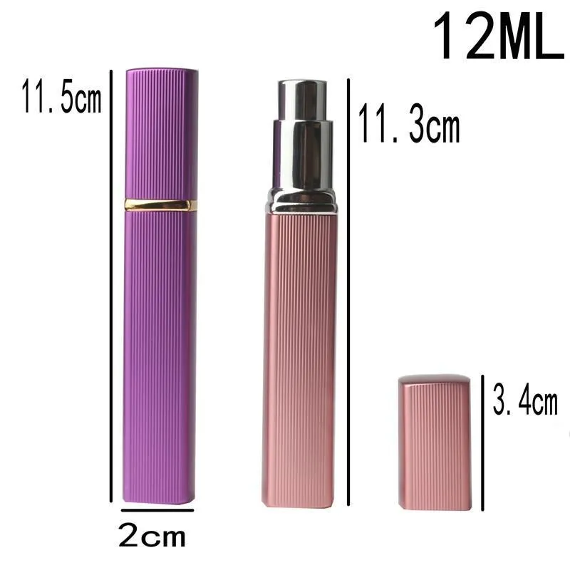 12ml Refillable Portable Mini Perfume Atomizer Party Favor Empty Spray Bottle Metal Shell Case Glass Inner Cosmetic Liquid Container Travel Out Door JY0817