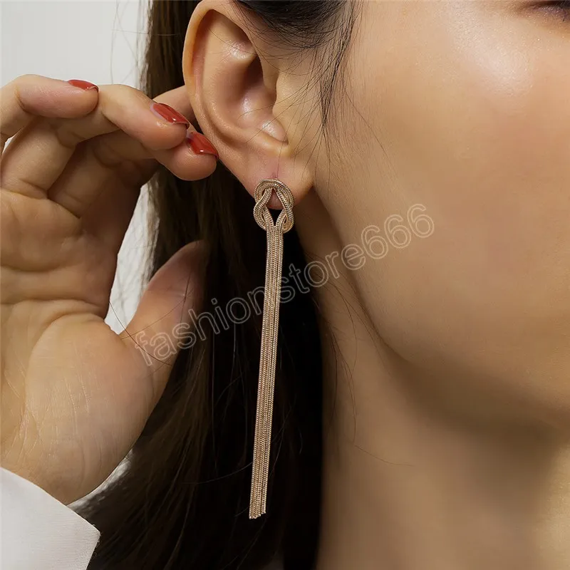 Vintage Long Tassel Snake Chain Dangle Earings for Women Knot Link Femme Brincos Ear Jewelry Gift