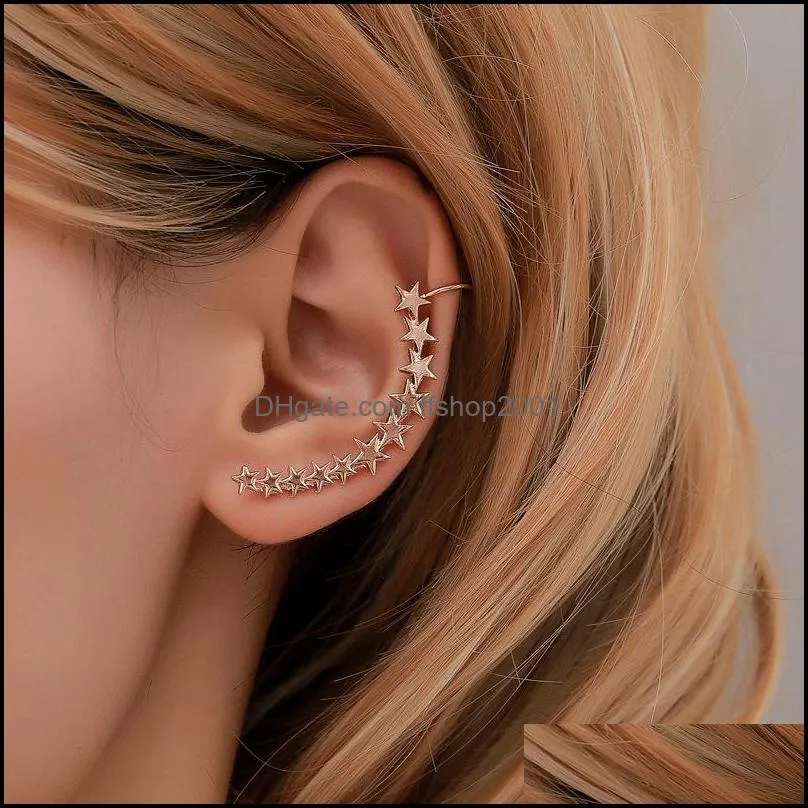 Ear Cuff örhängen smycken mode sliver guld färg stjärna form bohemiskt klipp på öronbuff för kvinnor örhänge klipp släpp leverans 2021 fdnys