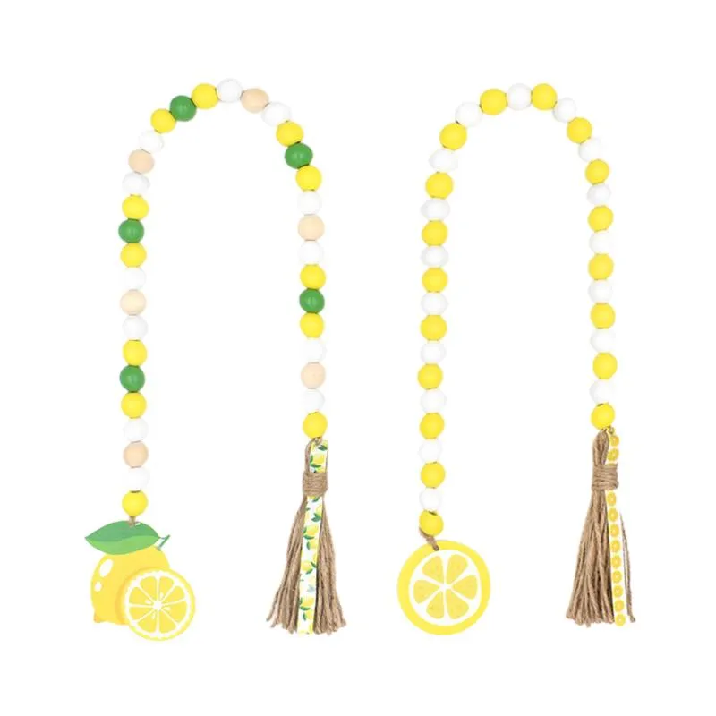 Party Decoration 2pcs Tassel Wooden Bead Garland Rope Round String Pendant
