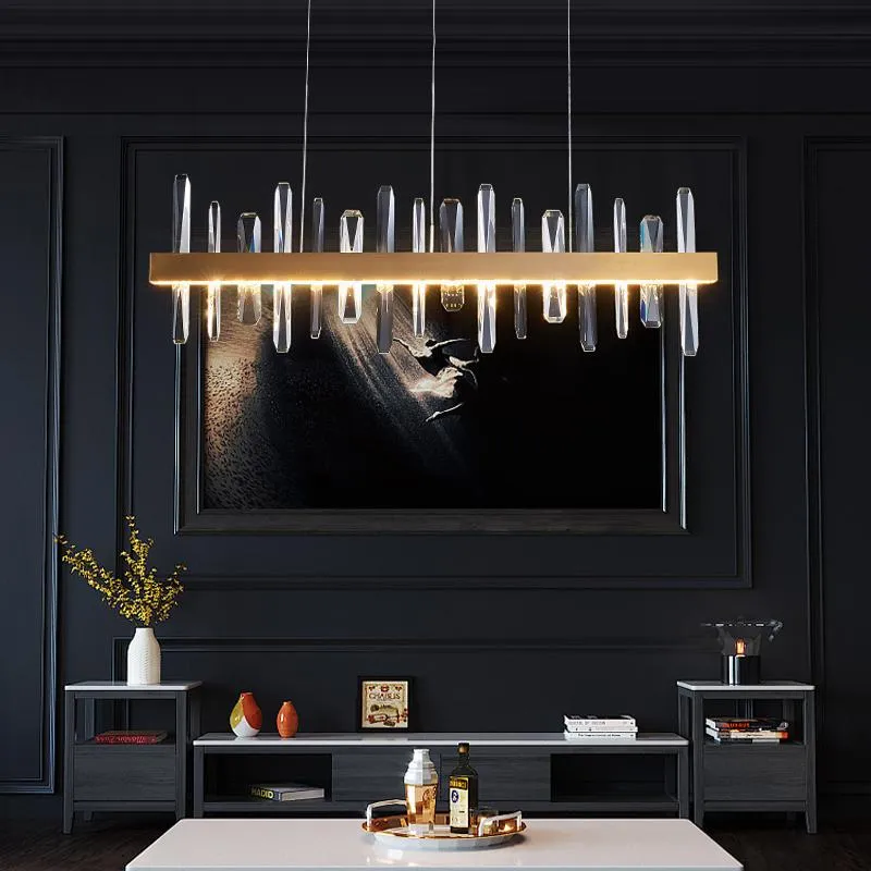 Lâmpadas pendentes Modern Dining Room LED LUZES DIMMÁVEL LUSTER GOLD METALL K9 Lâmpada de suspensão de cristal ajustável FixingsPenda