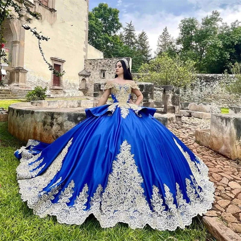 Royal Blue Mexi Ball Gown Quinceanera Dresses 2023 Luxury Golden ...