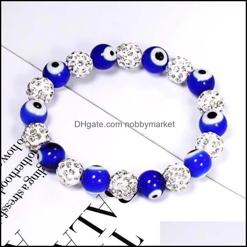 Cute Mix Color Eyeball White Rhinestone Beads DIY Stretch Bracelets Beaded, Strands