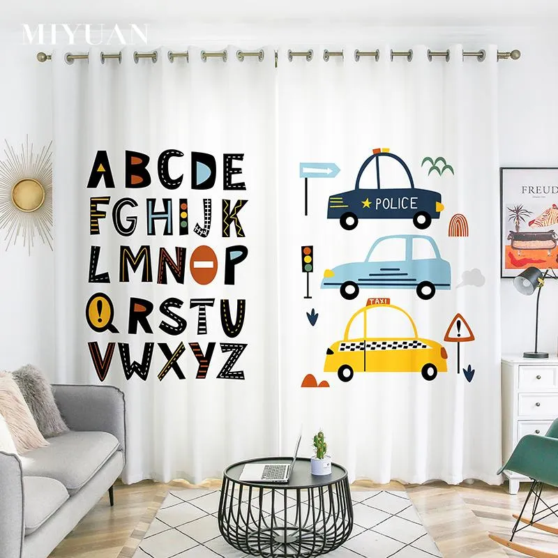 Vorhang-Vorhänge, neuestes Design, hochwertige 3D-gedruckte Cartoon-Auto-Bagger-Engineering-Fahrzeug-Fenstervorhänge für Jungen, Kinder, Kinder, Schlafzimmer