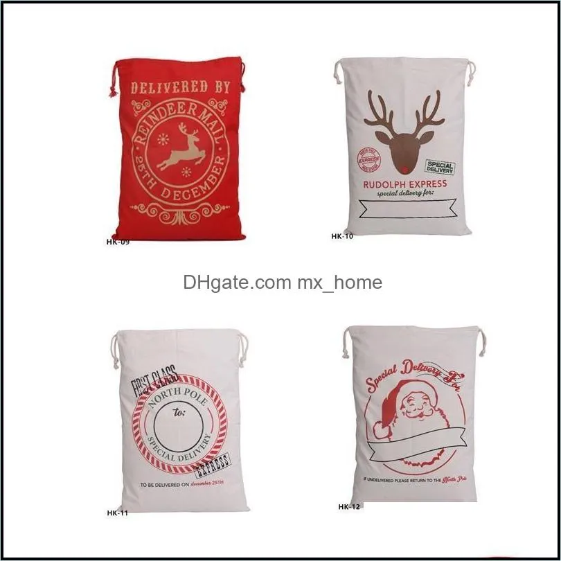 DHL Christmas Santa Sacks Canvas Cotton Bags Large Organic Heavy Drawstring Gift Bags Personalized Festival Party Christmas Decoration