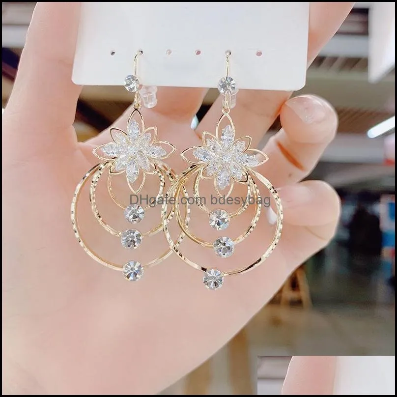 dangle & chandelier fashion fine crystal flowers drop earrings joker multilayer geometric circular atmosphere women jewelrydangle