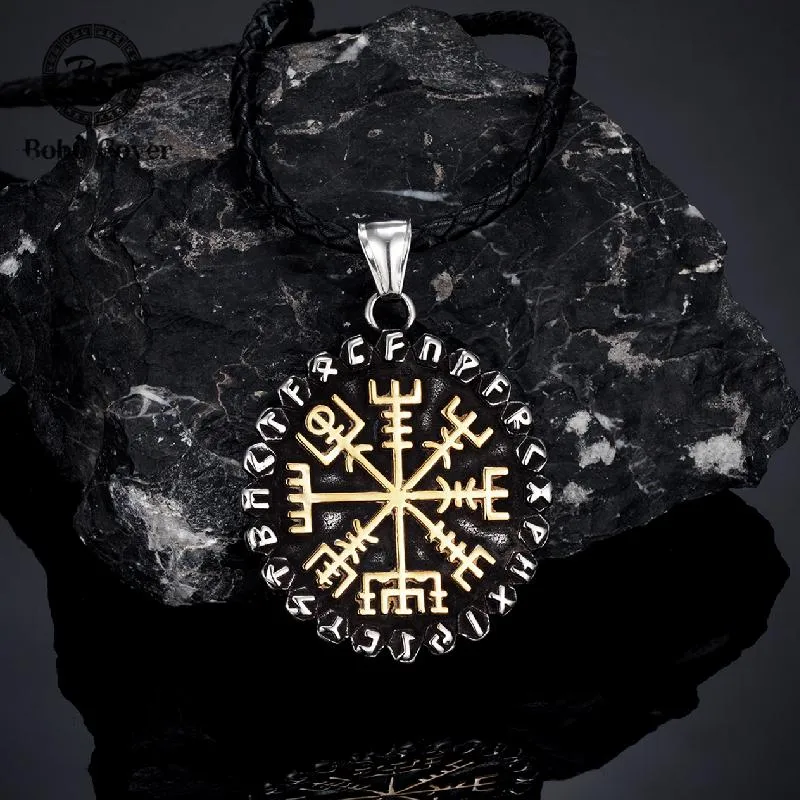 Pendant Necklaces Classic Norse 24 Runes Viking Compass Mens Amulet Vegvisir Stainless Steel Chain Icelandic Male Jewelry GiftsPendant