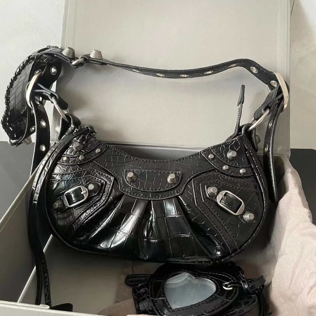 Women s Croc Embossed Leather Crescent Crossbody Bag Brown